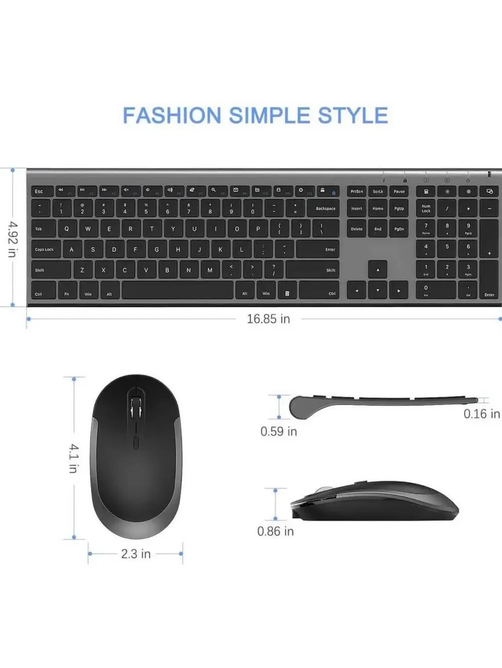 Vssoplor Wireless Keyboard & Mouse Combo Dark Gray Full Size - New in Box!